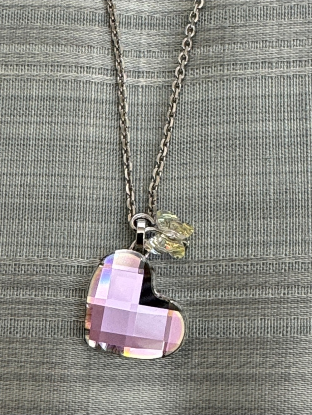 Swarovski Silver Necklace Crystal Heart and Yellow Butterfly - New In Box